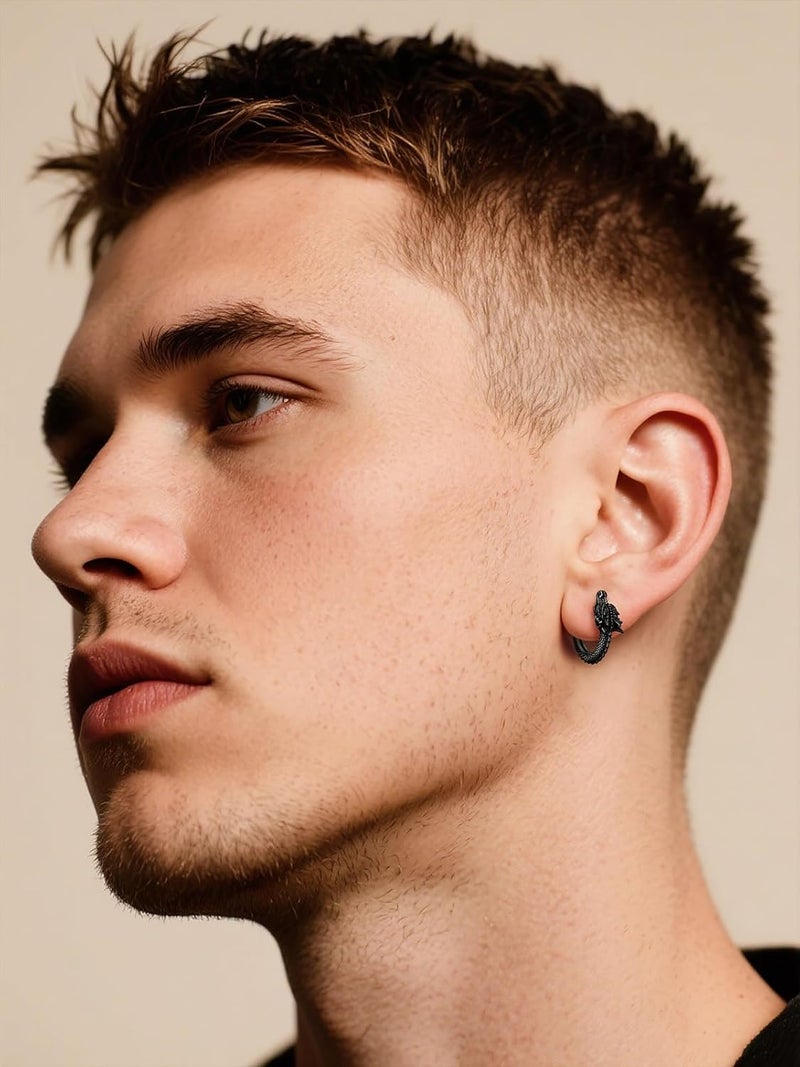 U7 Dragon Earrings Stainless Steel/18K Gold/Black/S925 Sterling Silver Hoop Earrings for Men Women, Personalized Punk Rock Huggie Earrings, Hypoallergenic - Image 2